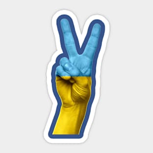 Peace Sign Hand Gesture In Colors Of Ukraine Flag Sticker